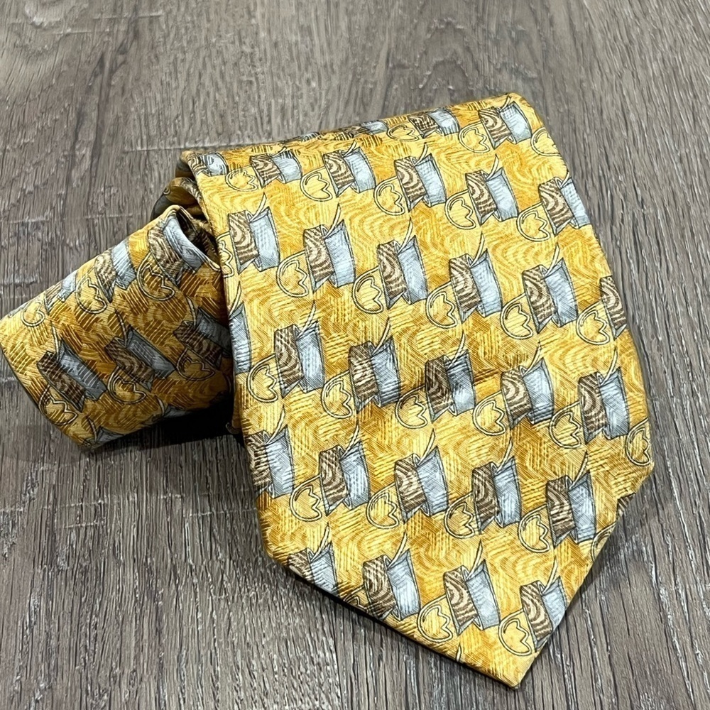 Ermenegildo Zegna Tie Blue Wave Pattern Navy Summer Spring 100% Silk Italy EUC
